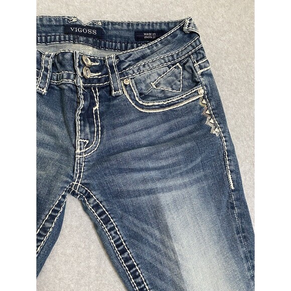 Vigoss Jeans Capri Bling Women's 27 Denim Blue New‎ York Capri Y2K Pants Gems - Picture 13 of 16